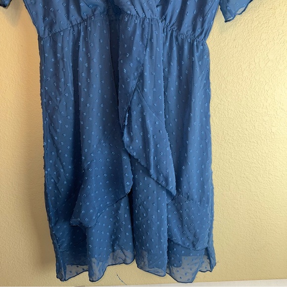BTFBM Polka Dot Ruffle Surplice V-Neck Short Sleeve Dress In Teal NWT Sz XL - Picture 6 of 15
